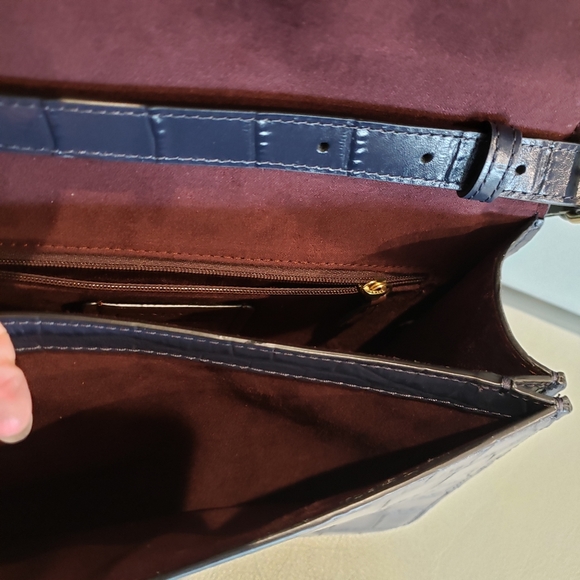 NEW Coach Brynn Navy Blue Croc Embossed Leather Flap Adjustable Shoulder Bag NWT - Picture 12 of 15